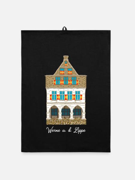 Werne a. d. Lippe, historic town hall - Organic dish towel - black - Front