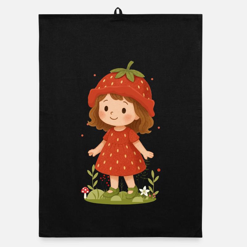 Süßes Erdbeer-Mädchen Illustration Organic Geschirrtuch