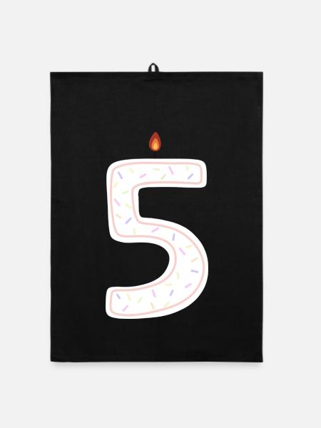 Festive Birthday Candle Number 5 - Organic dish towel - black - Front