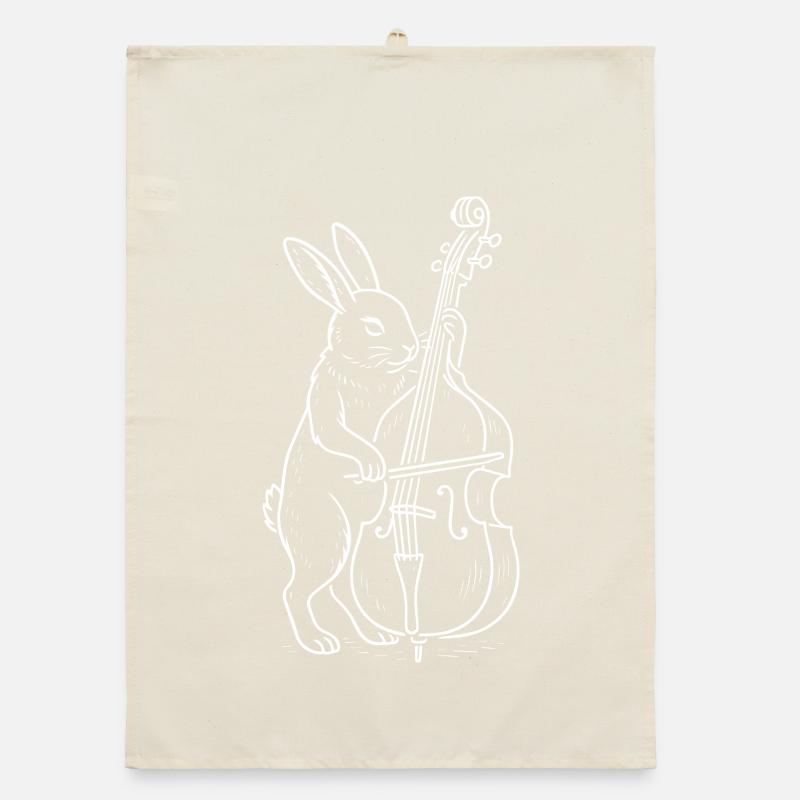 Rabbit spielt Kontrabass Organic Geschirrtuch