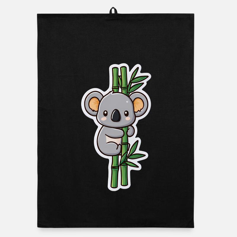 Kawaii Koala mit Bambus – Süßes Sticker Motiv Organic Geschirrtuch