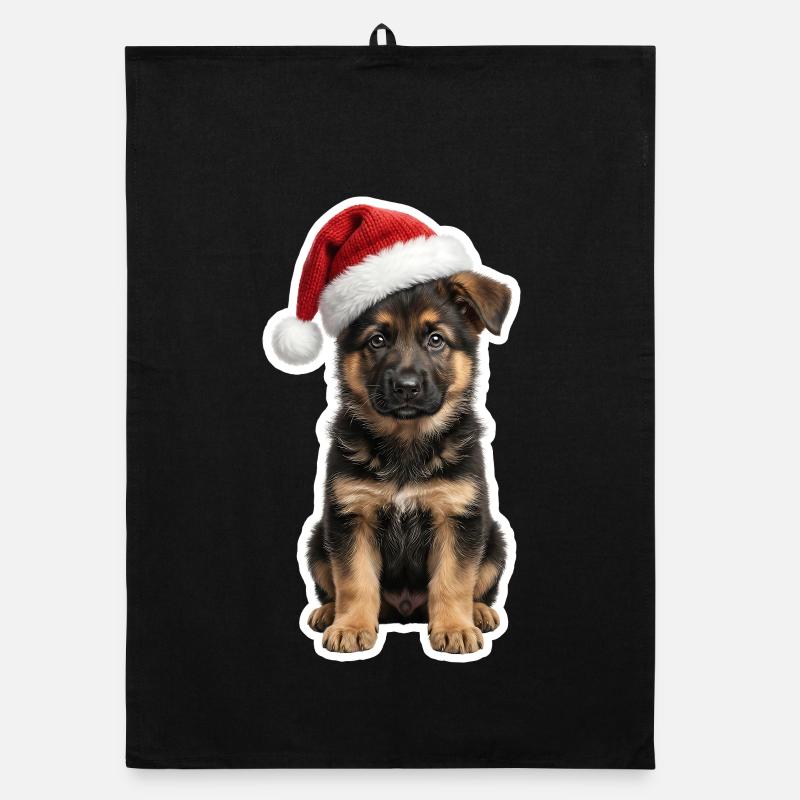 Loyal German Shepherd puppy as Christmas helper Organic dish towel