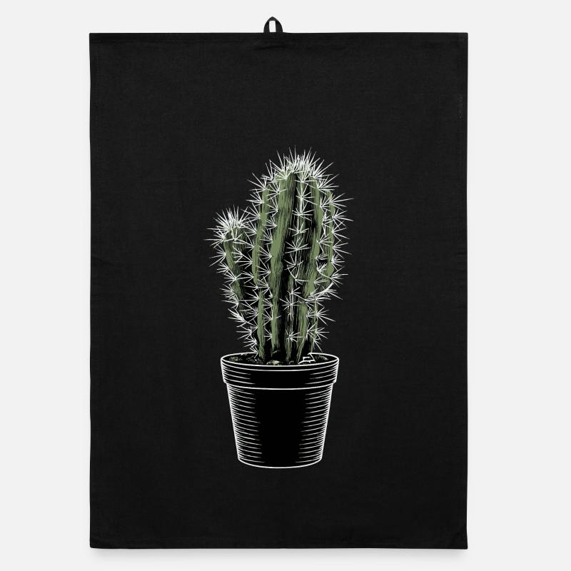Cactus in black pot Organic dish towel