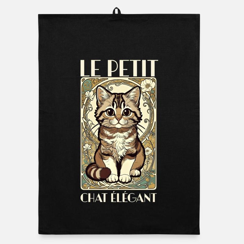 Le Petit Chat Élégant – Jugendstil Katze - Organic Geschirrtuch - Schwarz