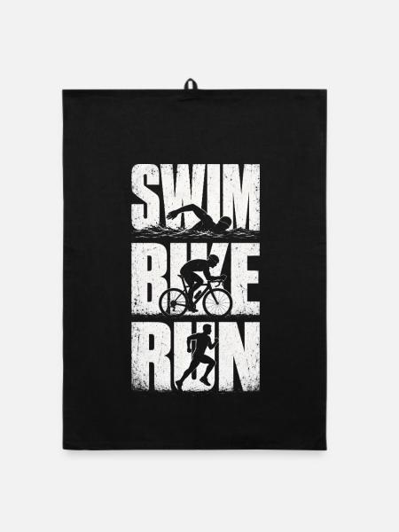 Swim Bike Run Triathlon - Organic Geschirrtuch - Schwarz - Vorne