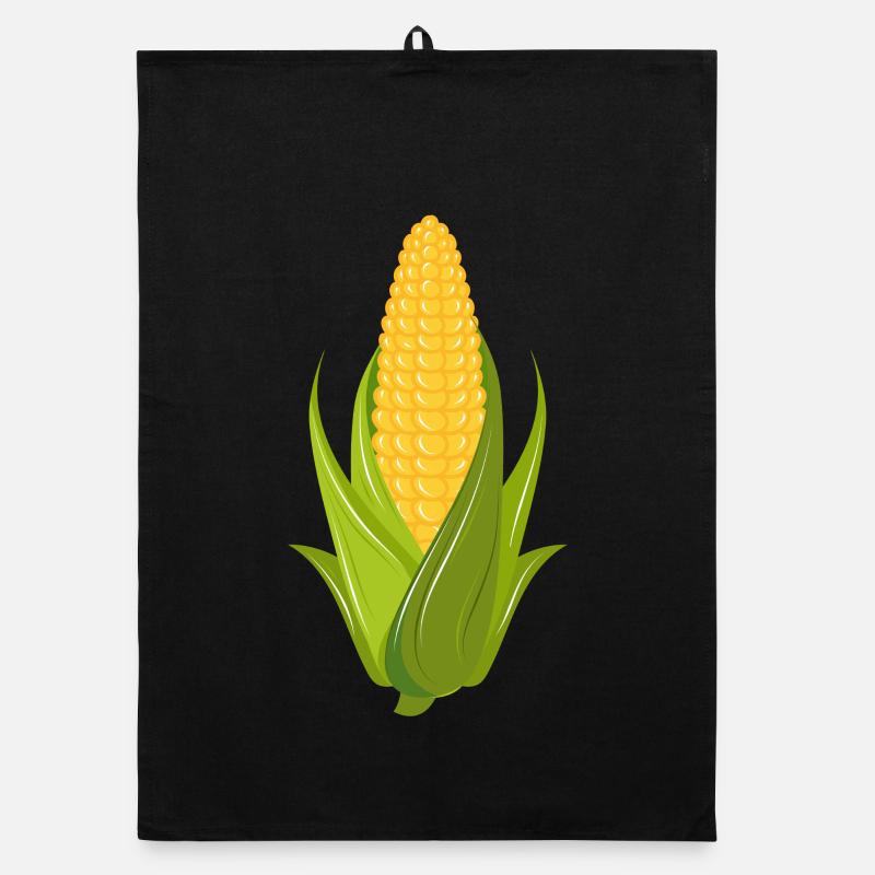 Hand drawn corn on the cob with leaves Organic dish towel