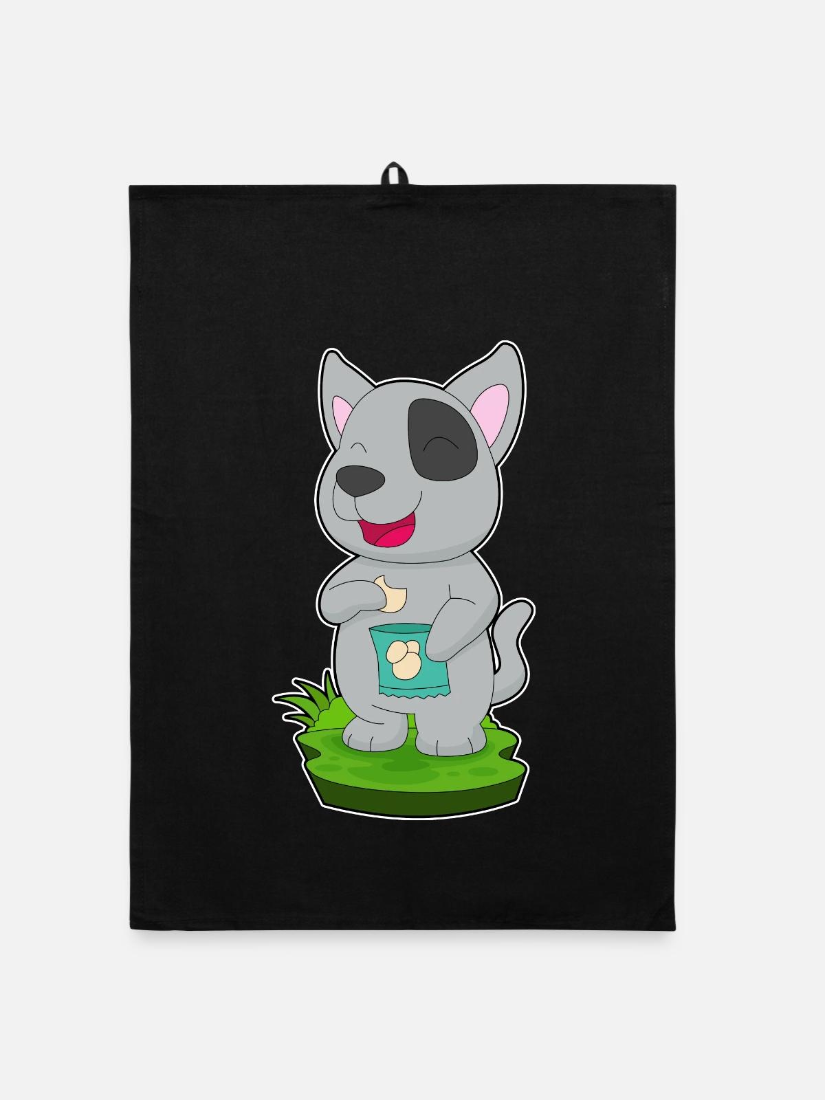 Dog Potato Chips - Organic dish towel - black - Front