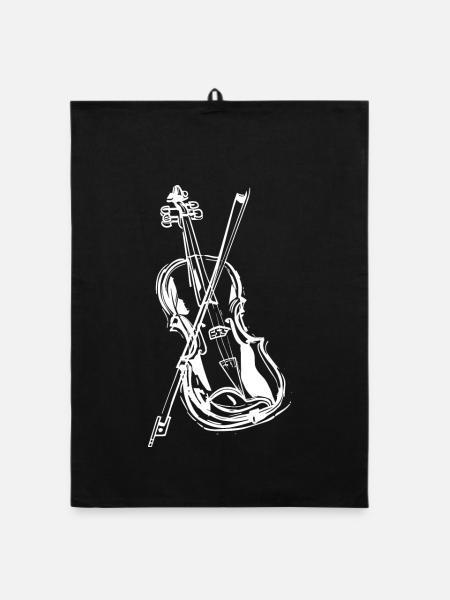 Violin Drawing - Organic dish towel - black - Front