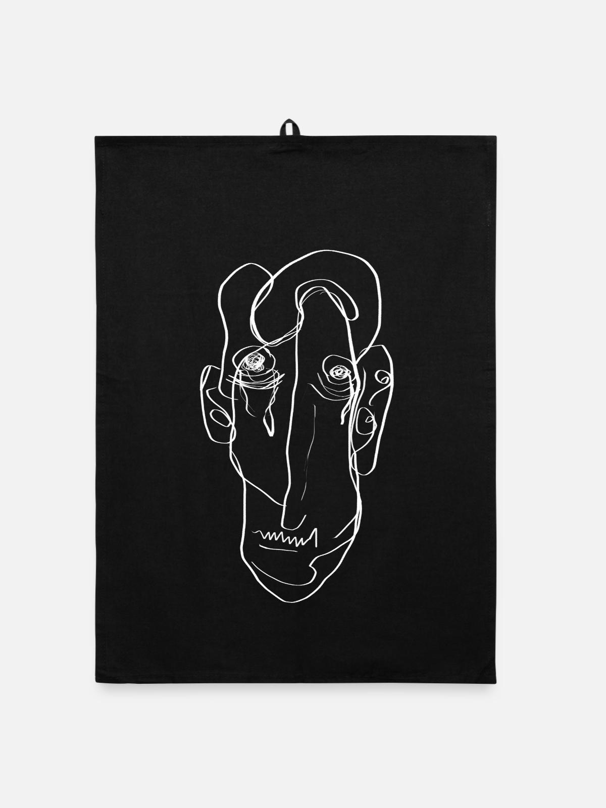 Face abstraite - Torchon bio - noir - Devant