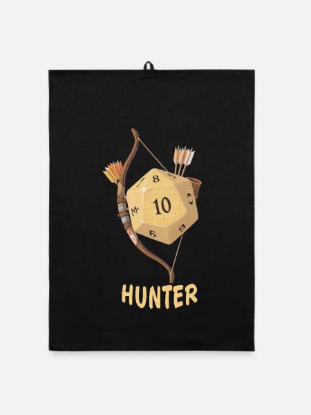 W20 mit Pfeil & Bogen – Hunter Fantasy Dice - Organic Geschirrtuch - Schwarz - Vorne