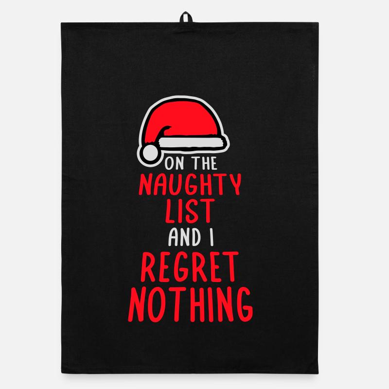 Sur la liste des vilains et ne regrette rien XMas Spruch Torchon bio