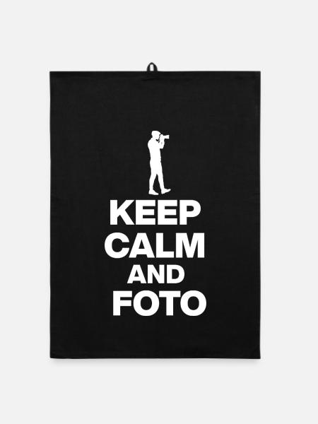 RESTEZ CALMES ET PRENEZ UNE PHOTO ! PHOTOGRAPHE APPAREIL PHOTO - Torchon bio - noir - Devant
