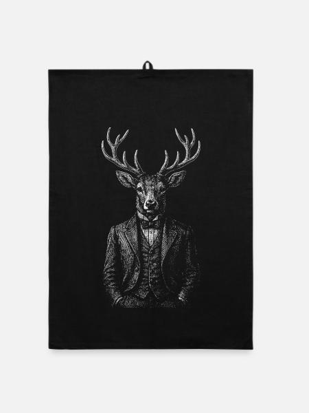 Dapper Deer in a Tailored Suit - Organic dish towel - black - Front