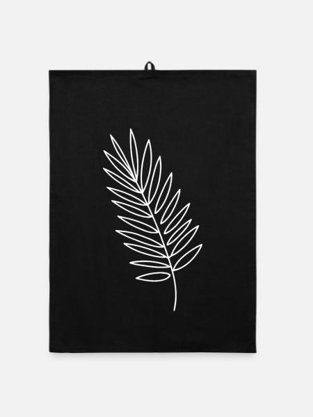 Dessin au trait de feuille de fougère noir et blanc - Torchon bio - noir - Devant