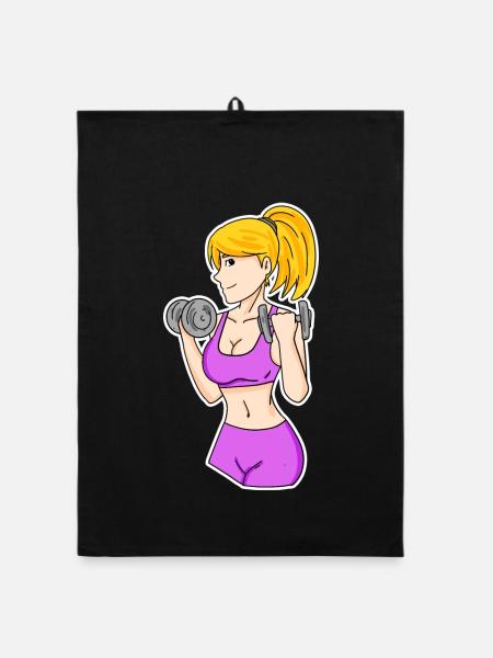Fitness Frau Hanteln - Organic Geschirrtuch - Schwarz - Vorne