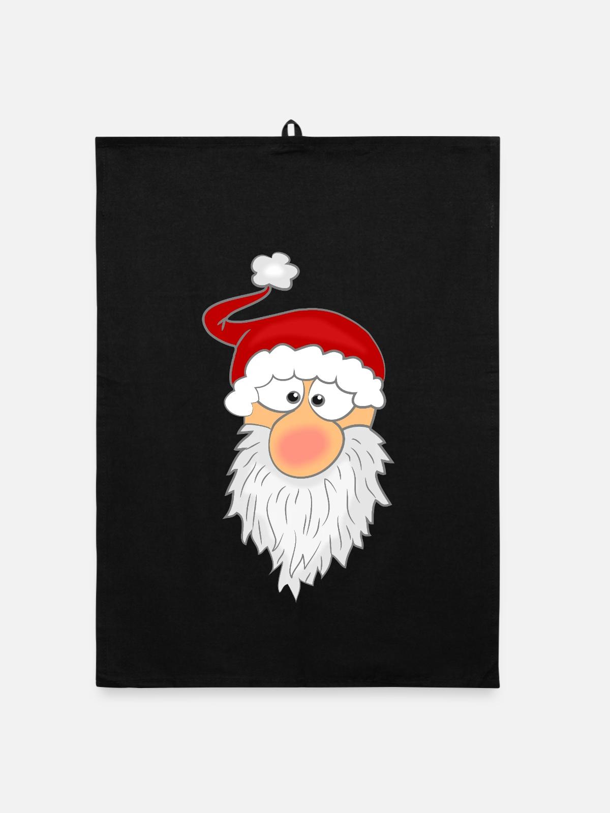 Visage du Père Noël - Torchon bio - noir - Devant