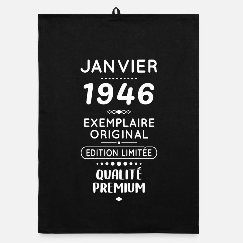 Anniversaire 80 ans - Janvier 1946 Original - Torchon bio - noir