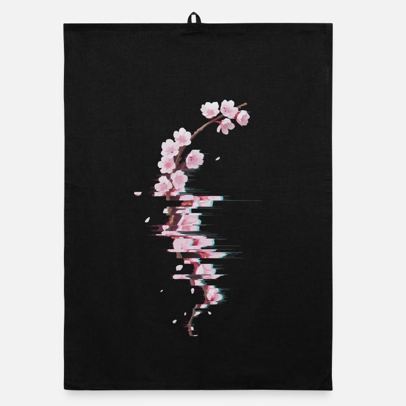 Branche moderne de Fleurs de cerisier glitch Torchon bio