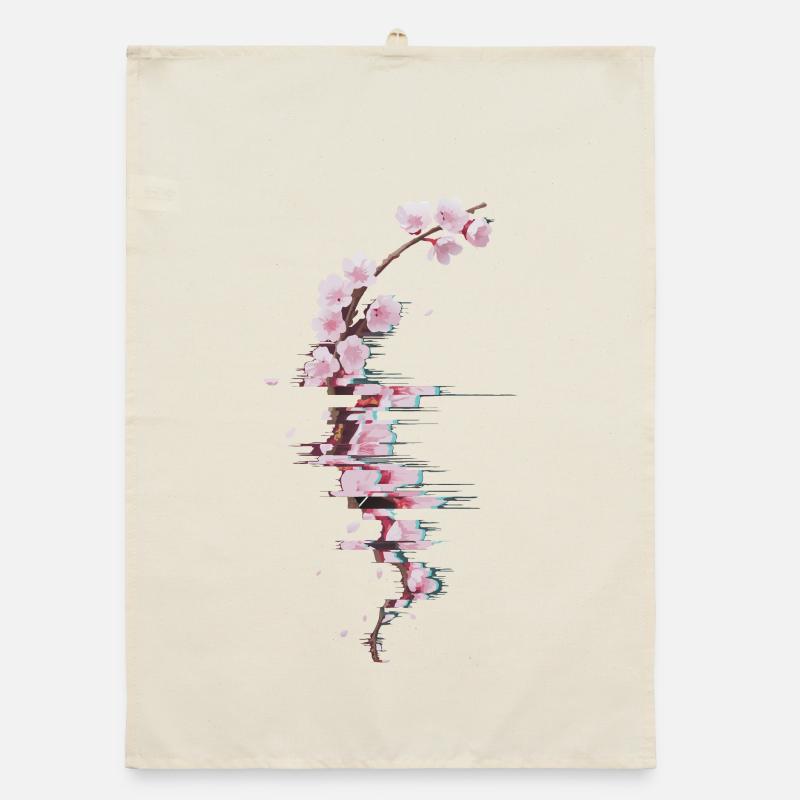 Branche moderne de Fleurs de cerisier glitch Torchon bio