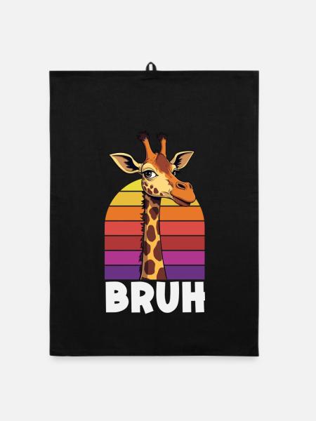 Bruh Giraffe Retro Sunset Meme - Organic dish towel - black - Front