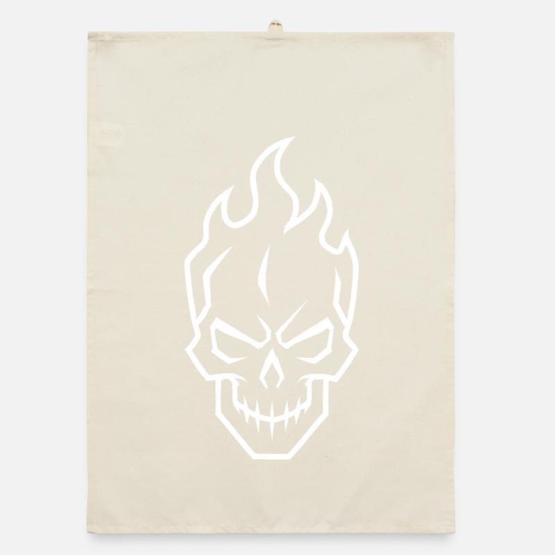 Flammender Schädel Kontur Gamer Symbol Organic Geschirrtuch