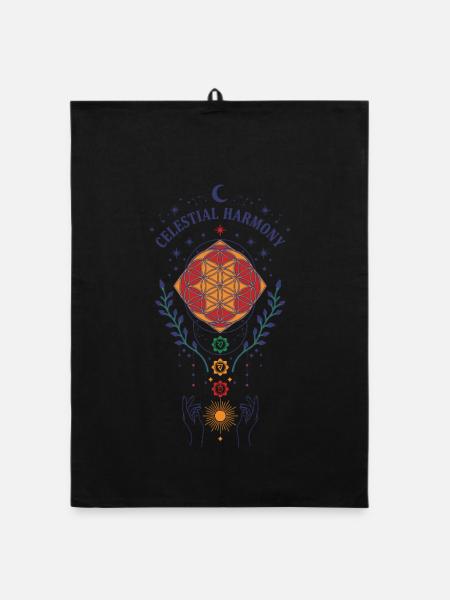 Spiritualité Harmonie Céleste Géométrie Sacrée - Torchon bio - noir - Devant