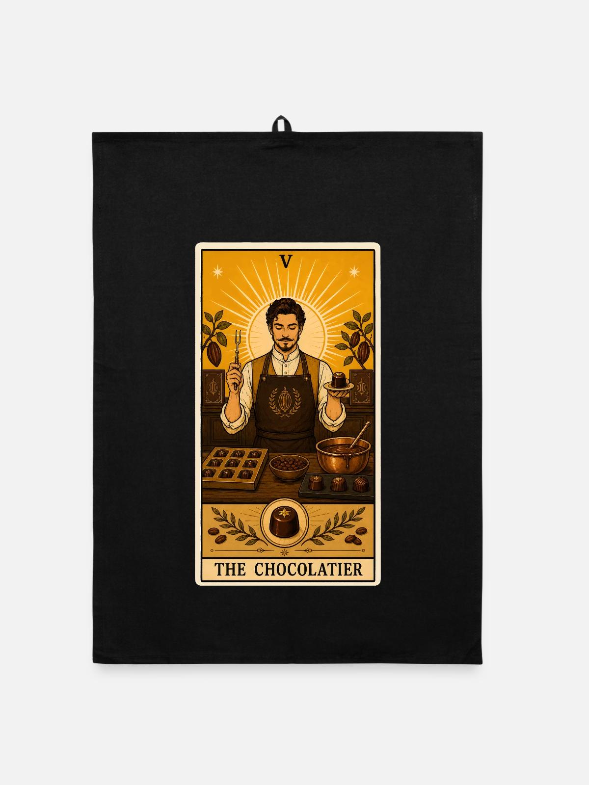 Chocolatier | Schokolade Pralinen Tarot - Organic Geschirrtuch - Schwarz - Vorne