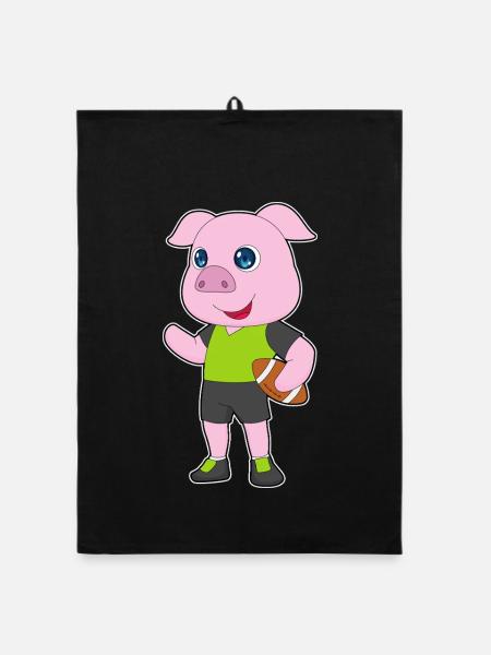 Schwein American Football - Organic Geschirrtuch - Schwarz - Vorne