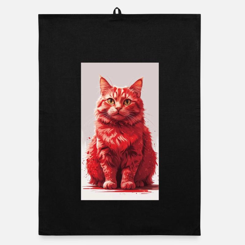 Roter Katzenportrait Kunstdruck Organic Geschirrtuch