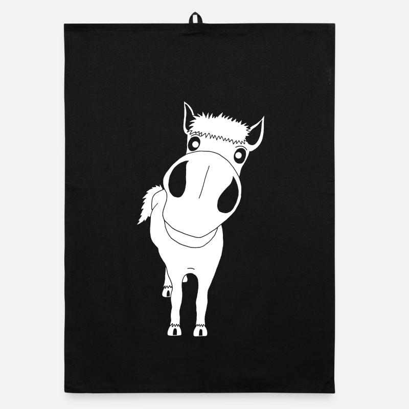 Gros plan sur un cheval blanc - Torchon bio - noir