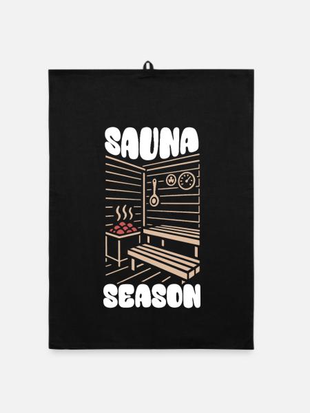 Saison du sauna - Sauna - Dicton - Torchon bio - noir - Devant