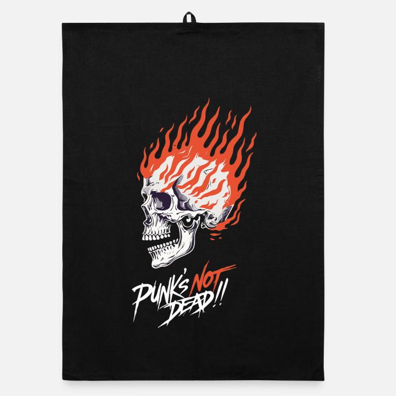 Crâne en Flammes Punk's Not Dead – Burning Skull Organic Geschirrtuch