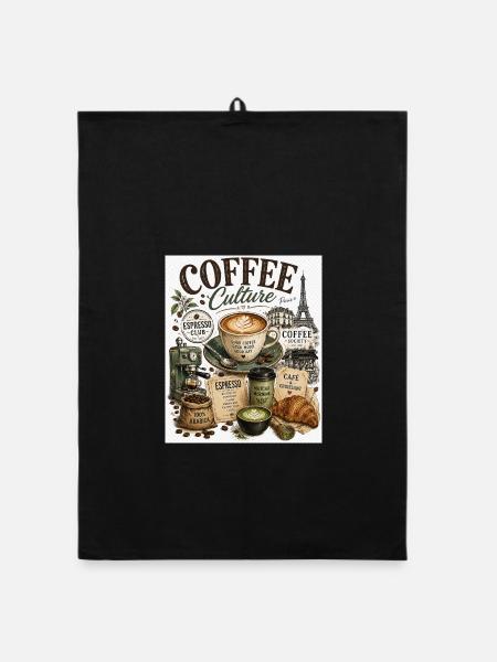 Kaffeekultur Paris Café Collage - Organic Geschirrtuch - Schwarz - Vorne