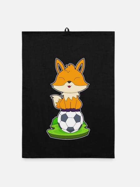Fuchs Fußballspieler Fußball - Organic Geschirrtuch - Schwarz - Vorne