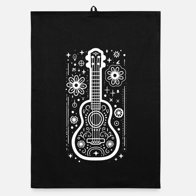 Ukulele Zeichnung - Organic Geschirrtuch - Schwarz
