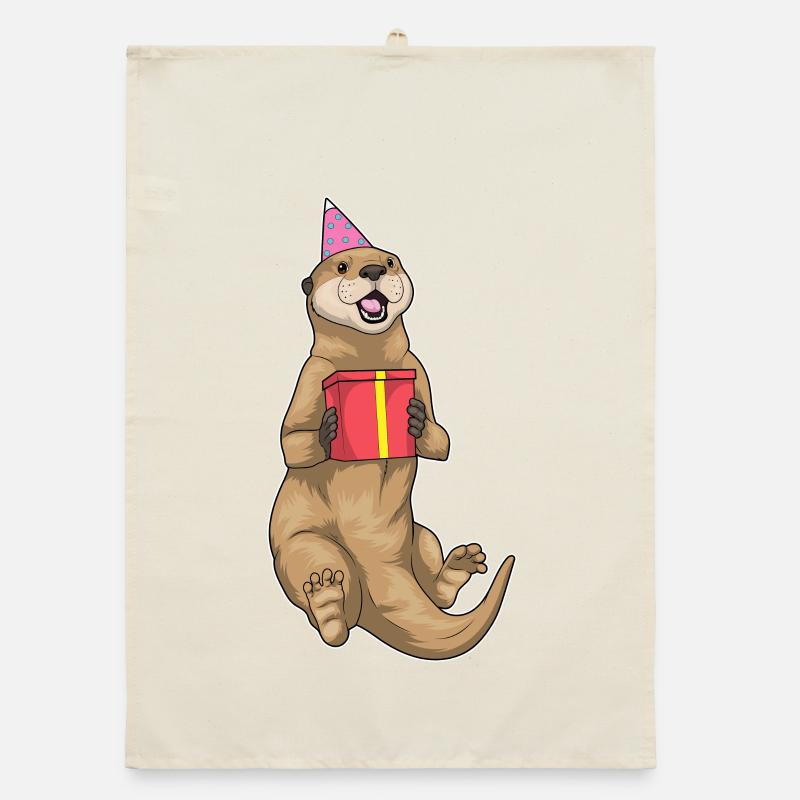 Otter Birthday Party Hat Organic dish towel