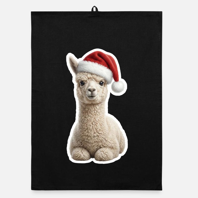 Fluffy alpaca in Christmas look Organic dish towel