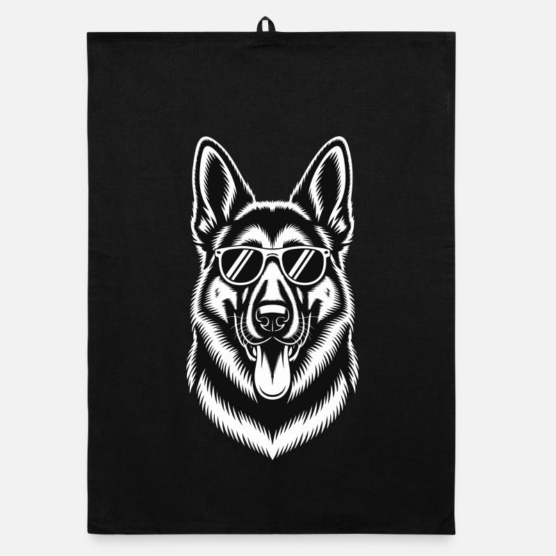 Stylish German Shepherd with Glasses Graphic Art Organic dish towel