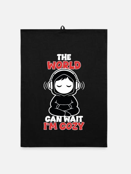 Cozy Zen The World Can Wait Headphones - Organic dish towel - black - Front