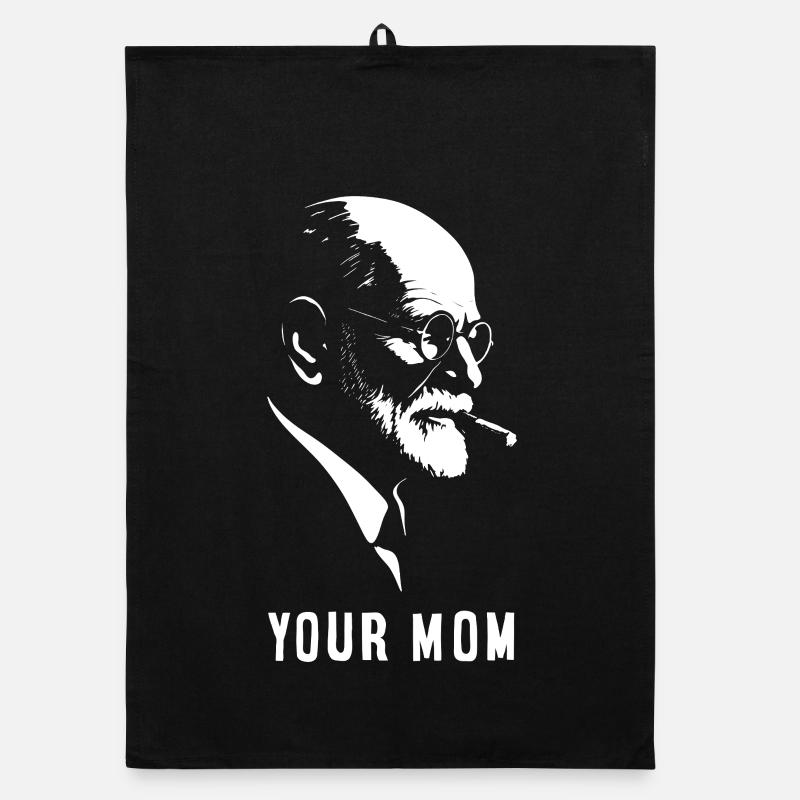 Portrait en noir et blanc de Sigmund Freud avec la flûte Torchon bio