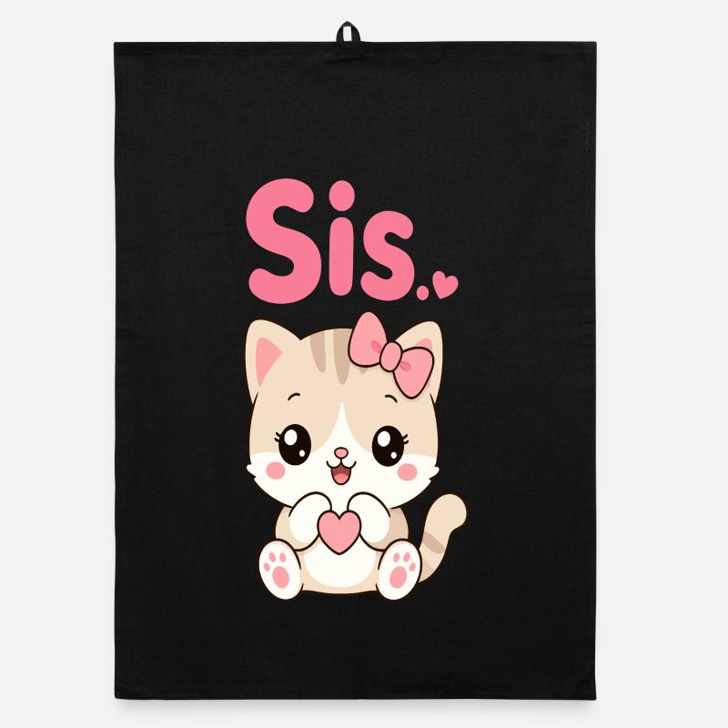 Cat Sis Heart Kawaii Organic dish towel