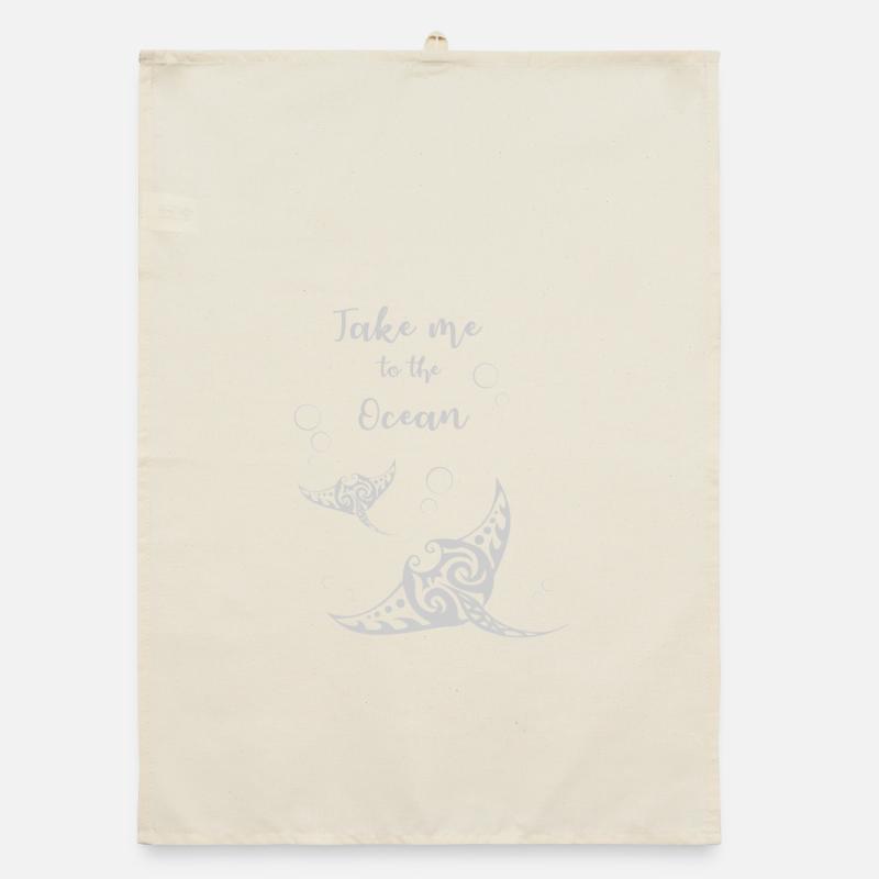 Slogan « Emmenez-moi à l’océan » avec deux mantas Torchon bio