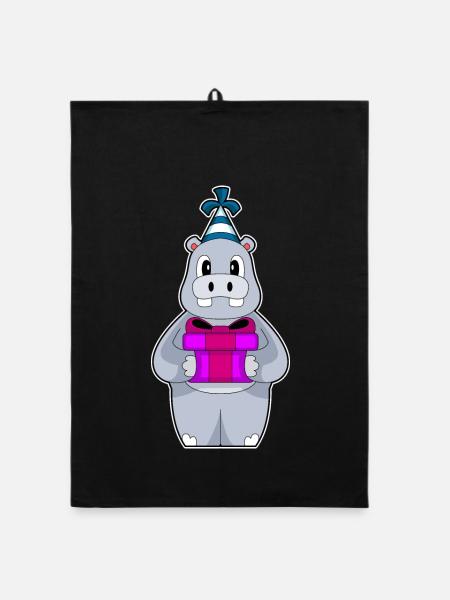 Chapeau de fête d’anniversaire hippopotame - Torchon bio - noir - Devant