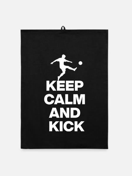 KEEP CALM AND KICK! Football Fan White - Organic dish towel - black - Front