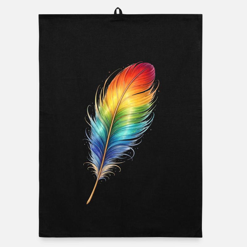 Design Bohème arc-en-ciel en plumes colorées Torchon bio