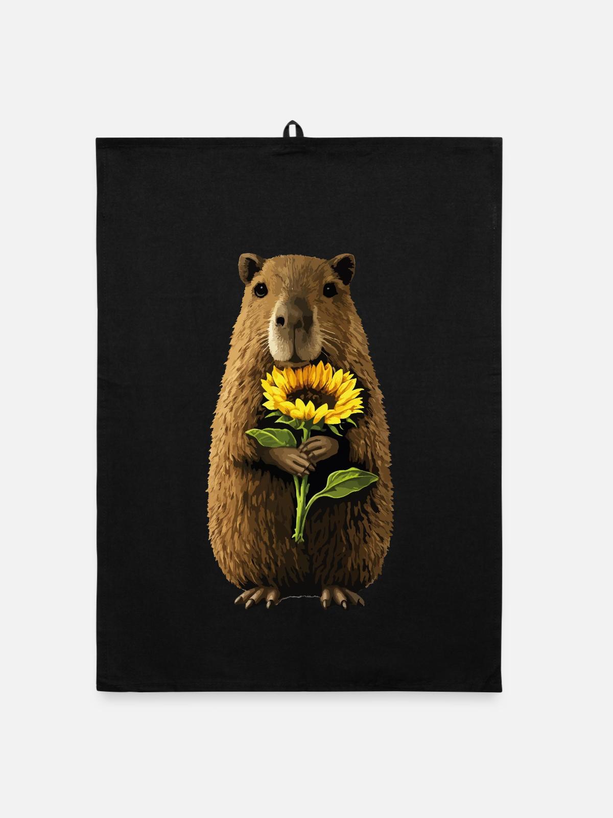 Biber mit Sonnenblume - Organic Geschirrtuch - Schwarz - Vorne