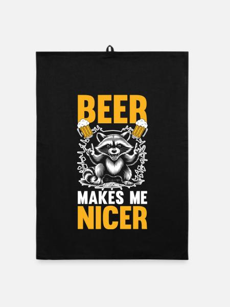 Trash Panda Beer Makes Me Nicer Raccoon - Organic Geschirrtuch - Schwarz - Vorne