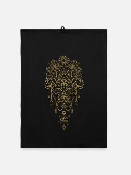 Spiritualité Géométrie Fleur de Lotus Foi Zen - Torchon bio - noir - Devant