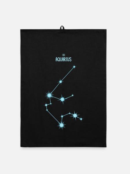 Aquarius Zodiac Sign Star Constellation Blue - Organic dish towel - black - Front