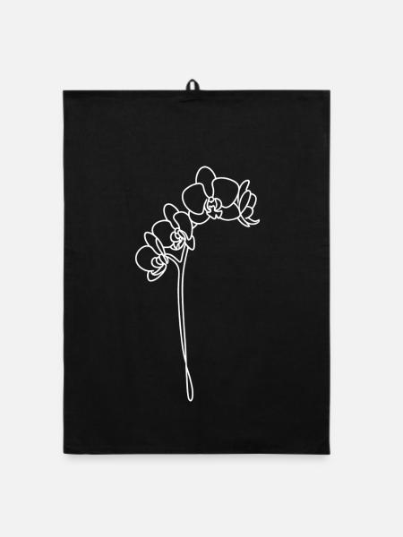 Orchid lines in white - Organic dish towel - black - Front
